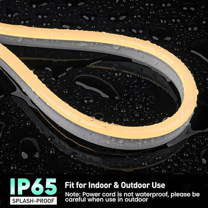 GZBtech Flexible LED Neon Rope Lights 66FT,AC 110-120V Waterproof Strip Light, 120 LEDs/M Cuttable Connectable Neon Lighting for Indoor Outdoor Home Decor/Commercial Building Use-Warm White 20M