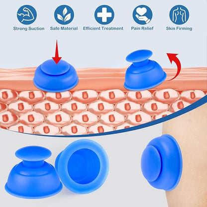 Silicone Cupping Therapy Sets-10pcs Professional Vacuum Cupping for Myofascial Massage/Joint Pain/Anti Cellulite/Deep Muscle Relief & More(Blue)