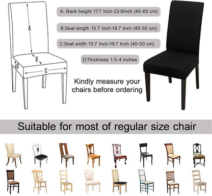 JQinHome 6 Pcs Dining Chair Slipcover,High Stretch Removable Washable Chair Seat Protector Cover for Home Party Hotel Wedding Ceremony (Black)