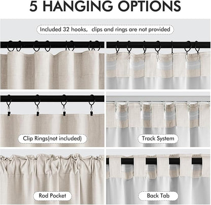 MIULEE 100% Blackout Curtains 84 Inch Long 2 Panels for Bedroom, Thick Luxury Faux Linen Black Out Curtain Room Darkening Back Tab Pleat Window Textured Drapes with Hooks for Living Room, Ivory