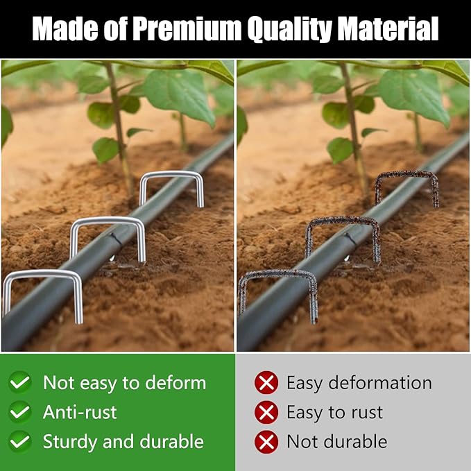 FEED GARDEN 10 Inch 50 Pack Galvanized Landscape Staples 11 Gauge Anti-Rust Garden Stakes Landscaping Fabric SOD Pins Yard Stakes for Weed Barrier Fabric