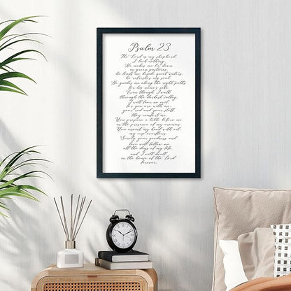 LuZhiQiang Psalm 23 Wall Art Bible Verse 16"×11" Christian Inspirational Scripture Sign Wood Framed Wall Hanging Decor (Black)