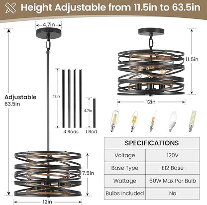 Farmhouse Chandelier, Dining Room Light Fixture, 3-Light Modern Black Pendant Light Fixture, Rustic Industrial Ceiling Hanging Light Fixture for Entryway Foyer Kitchen Over Table Hallway