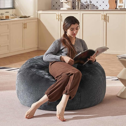 Bean Bag Chair 3Ft, Memory Foam Filled, Large Beanbag Chairs for Adults and Teens, Soft Sofa with Removable Flannel Cover, Round Couch for Living Room Bedroom College Dorm (Dark Gray, 3FT-36×36"×24")