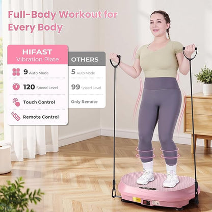 Curved Vibration Plate Exercise Machine, Vibrating Plate 400 lbs Capacity with 9 Auto Modes and 120 Adjustable Speeds, Large LED Display, Touch and Remote Control, Vibration Platform for Home