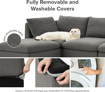 mopio Oversized Modular Sectional Sofa with Fully Removable Covers and Storage, Convertible U, L-Shaped and Sleeper Sectional, Modern Couches with Ottoman Chaise (Stone Gray Fabric, 6 Seats, L)