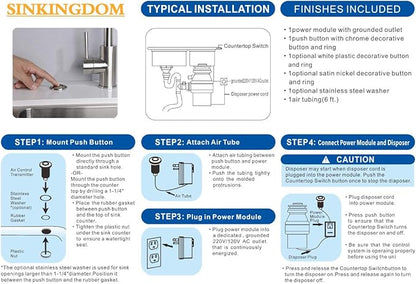 SinkTop Air Switch Kit (Long Full Brass Button) for Garbage Disposal, Cordless Oil Rubbed Bronze