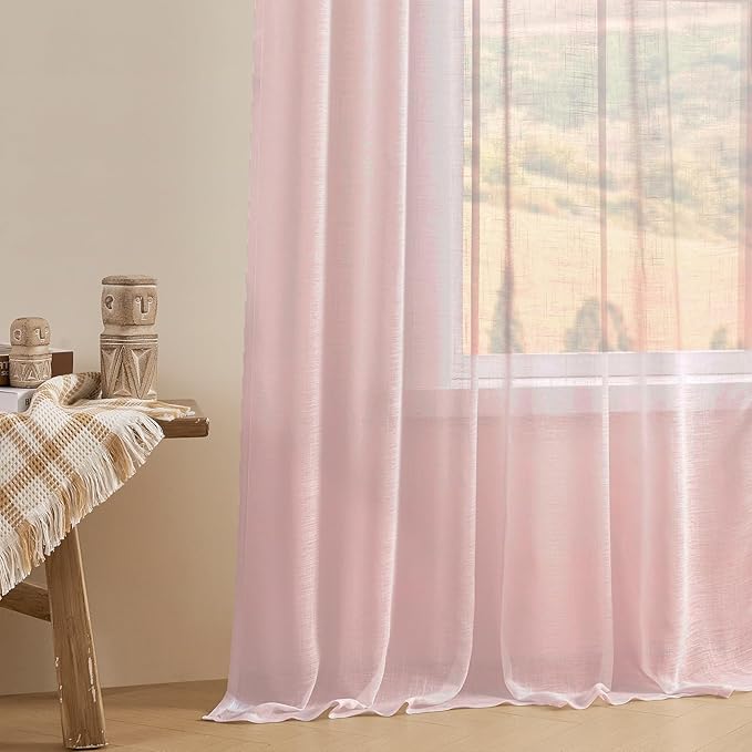 Joydeco Sheer Curtains 72 Inches Long, Beige Curtains for Living Room 2 Panels Set, Window Curtains Privacy Assured with Light Filtering(W52 x L72 Inch,Tapioca)