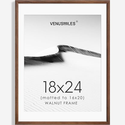 18x24 Poster Frame Natural Solid Walnut Photo Frames with 16x20 Removable Mat Wall Hanging Large Handcrafted Frame with HD Plexiglass Wall and Tabletop Display Large Picture Frame