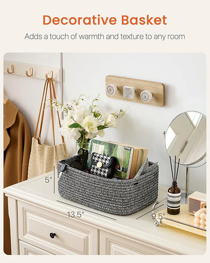KALLAX Small Woven Basket, 13.5 x 9.5 x 5 Inches, Storage Basket for Organizing, Cute Small Rope Shelf Closet Cube Storage Bins Baskets for Shelves, Dog Toy Gift Baskets Empty, 3 Pack Mixed Black