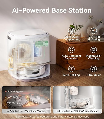 NARWAL Freo Z10 Robot Vacuum and Mop Combo, Tangle Free Robot Mop, 15,000Pa Suction, Adapts to Hard-to-Reach Areas, Self-Emptying, Mop Washing & Drying, Obstacle Avoidance, for Pet Hair & Hard Floor