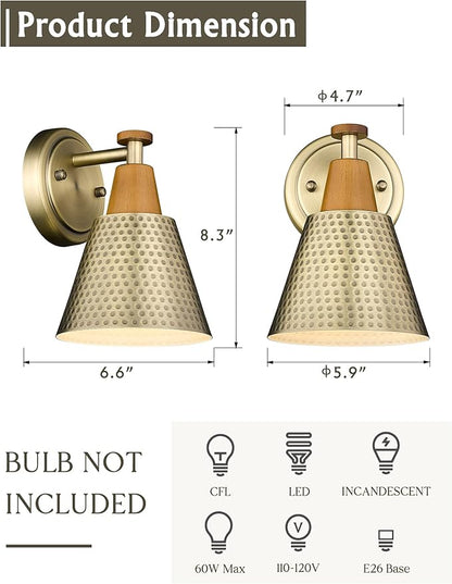 FEMILA 1-Light Vintage Wall Sconces, Antique Brass Industrial Sconces Wall Lighting, Single Bathroom Vanity Light Fixtures Wall Mount Lamp, Hammered Metal Shade,4FG59B BG