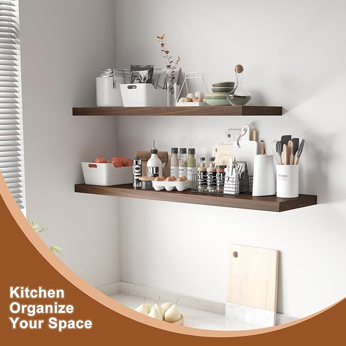 12 Inch Deep Floating Shelves for Wall 2 Pack Floating Shelves Large Storage Space Wall Mount Shelf for Living Room Kitchen Bathroom 30" W x 12" D x 1.2" H Rustic Brown
