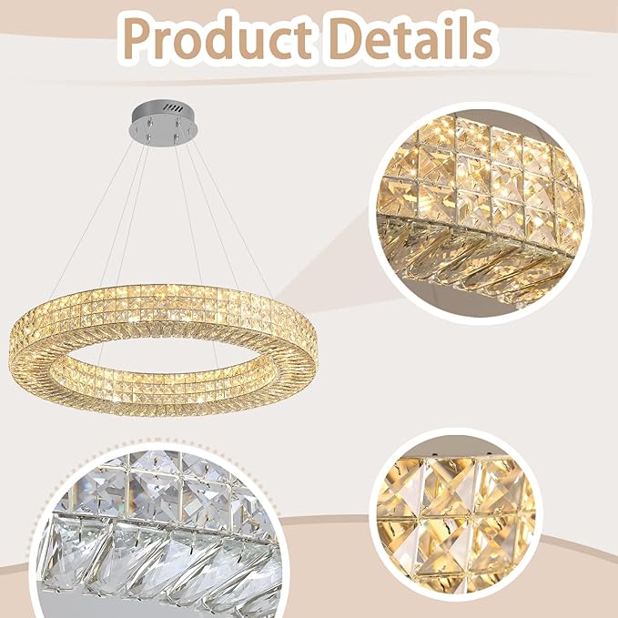 Dia 40" Modern Crystal Chandelier Light Fixtures Silver Luxury Chandeliers for Dining Room Round Hanging Pendant Lighting for Living Room Kitchen Entryway Bedroom