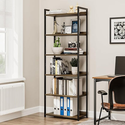 NUMENN Bookshelf, 6 Tier Bookshelves, Home Office Bookcase Shelf Storage Organizer, Free Standing Storage Shelving Unit for Bedroom, Living Room and Home Office, Dark Walnut