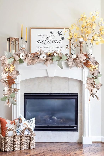 DearHouse Pumpkin Fall Maple Leaf Garland, 6Ft Hanging Vine White Maple Garland Artificial Autumn Foliage Thanksgiving Decor for Home Wedding Fireplace Party Christmas