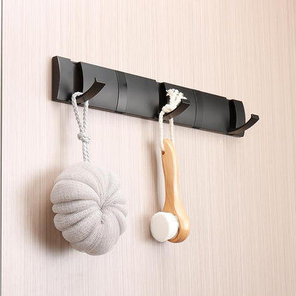 Folding Coat Hooks, Wall Mounted Coat Rack with 5 Retractable Hooks, Heavy Duty Towel Rack for Bathroom Wall Hook for Hanging Clothes Bathrobe, Stainless Steel Coat Hanger for Entryway(Black)