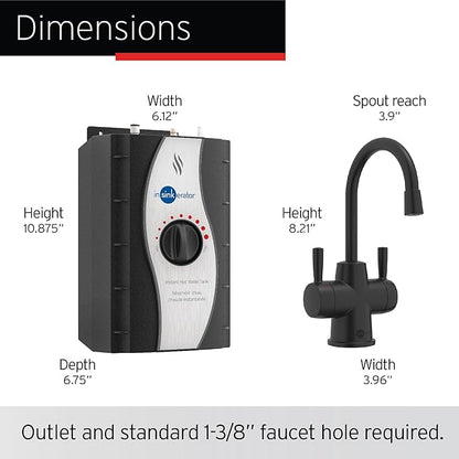 InSinkErator Stainless Steel Tank, HC250MBLK-SS HOT250 System, 2-Handle Drinking Faucet in Matte Black with 2/3-Gallon, Filter-Compatible Instant Hot/Cold Water Dispenser