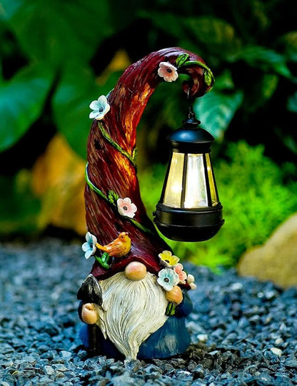 Gnome Garden Decor Statue Solar Gnomes Decorations for Yard with Lantern Light Outdoor Decorations for Patio Mom Gift