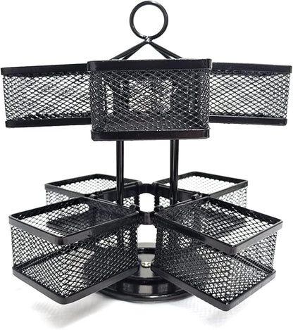 Tea Bag Organizer Coffee Holder Storage Spinning Carousel Basket Black Adjustable Tea Caddy For Kitchen Counter, Countertop, Cabinet