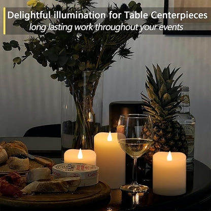 Flameless Candles Battery Operated with Remote Timer, 3D Moving Flame Flickering, Last 600+ Hours Battery Candles, 3" x 5" Ivory Real Wax Electric LED Candle for Wedding Party, Set of 2