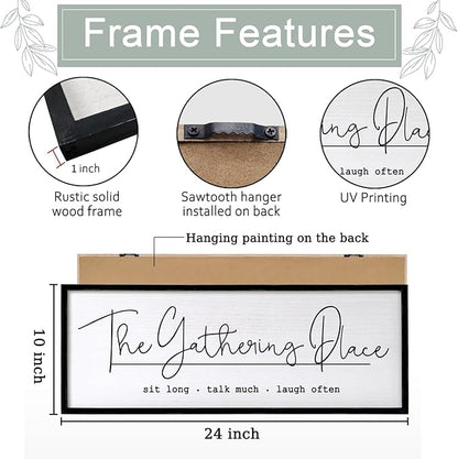 The Gathering Place Wall Decor Art 24"X10" for Dining Room gather Kitchen Wall Wooden Framed Sign (Black)