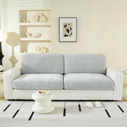 Couch Cushion Covers Individual Large Super Stretch Chenille (Softer Version) Sofa Cushion Covers, Couch Seat Covers Couch Slipcovers Furniture Protector (2 Piece, Light Grey)