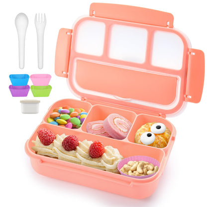 Bento Lunch Box for Kids - 4 Compartment Leak-Proof School Lunch Container with Utensils Purple