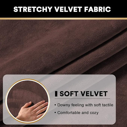 PrinceDeco Velvet Couch Cushion Covers 3 Pieces Velvet Separate Couch Cover Stretch Sofa Slipcover Washable Furniture Protector for Sectional Sofa Each Width Up to 40", Brown