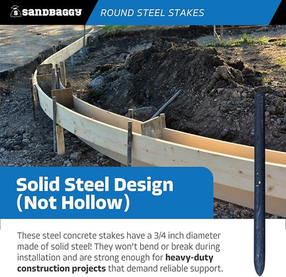Sandbaggy Round Steel Concrete Form Stakes with Nail Holes - Rust Resistant Coating - Removable, Reusable (20, 3/4 in X 12 in)