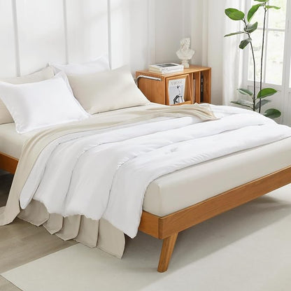 Litanika White Oversized King Comforters Super King Size, 3 Pieces Lightweight Solid Bedding Comforter Set, All Season Fluffy Bed Set (120x120In Comforter & 2 Pillowcases)
