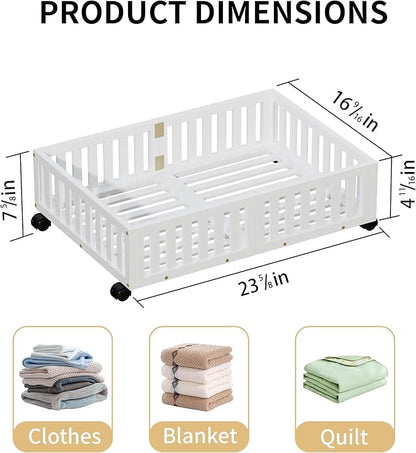 Bamboo Under Bed Storage with Wheels (2-Pack) – Rolling Underbed Shoe Organizer Box for Shoes, Blankets, Toys, Clothes Container Space-Saving Organizer Bins for Bedroom, Closet, Dorm, Nursery