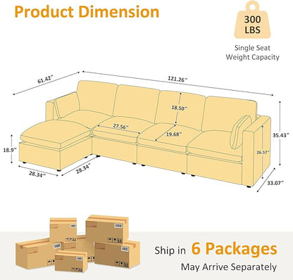 Modular Sectional Sofa, Convertible Sofa Couch Modular Sofa with Ottoman, Sectional Sofas for Living Room Small Apartments