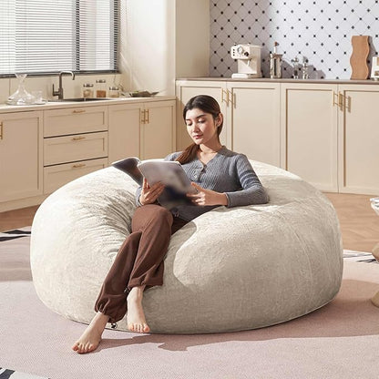 Bean Bag Chair 6Ft, Memory Foam Filled, Large Beanbag Chairs for Adults and Teens, Soft Sofa with Removable Flannel Cover, Round Couch for Living Room Bedroom College Dorm (Apricot, 6FT-67×67"×24")