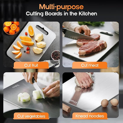 Saliva 3pcs Titanium Cutting Boards for Kitchen, Titanium Cutting Board Set of 3, Non Toxic Double Sided Food Grade, Dishwasher Safe, No Blunt Knife, Chopping Boards with Handle for Meat & Vegetable