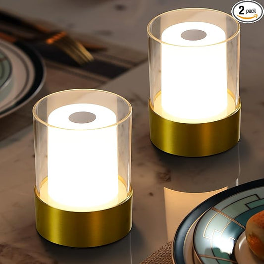 LED 4" Small LED Battery Operated Lamp Set of 2, Cordless Rechargeable Table Lamp, Mini Night Light, Waterproof Outdoor Desk Lamp for Bathroom Bar Dining Room Nursery Baby Coffee Shop (Bronze)