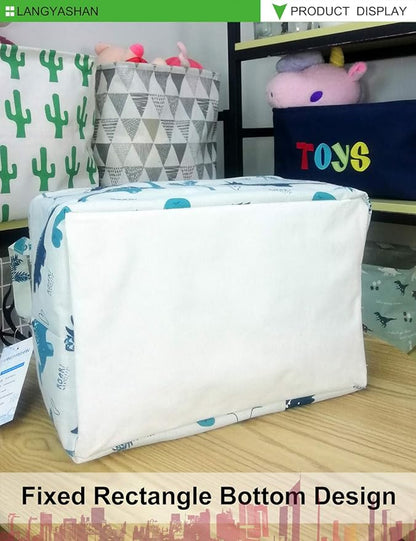 LANGYASHAN Rectangular Storage Bin Collapse Canvas Fabric Cartoon Storage Basket with Handles for Organizing Home Kitchen Boys and Girls Toys Office Closet Shelf Baskets (Rec green dinosaur)