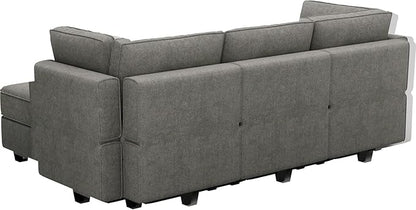 Belffin Terry Fabric Modular Sectional Sleeper Sofa Bed with Storage Convertible Sectional Couches for Living Room 6 Seaters Light Grey Modular Sofa