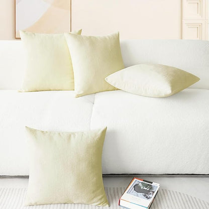 CaliTime Throw Pillow Covers Decorative 18 X 18 Inches Pack of 4 Cozy Chenille Cushion Cases for Couch Sofa Bed Living Room Home Beige
