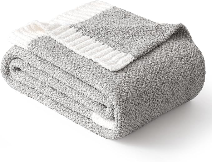 MIULEE Light Grey Super Soft Throw Blanket for Couch, Cozy Fluffy Warm Throws Knit Blankets for Sofa, Bed, Chair, Living Room, Camping, Picnic, 50 x 60 inch