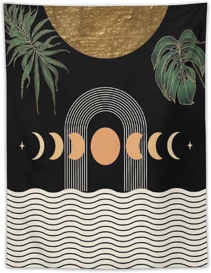 Abstract Boho Tapestry, Mid Century Tropical Tree Leaves Modern Geometric Arch Bohemian Botanical Tapestry, Home Aesthetic Wall Hanging Art Decor for Living Room Bedroom Dormitory 50x60 Inch
