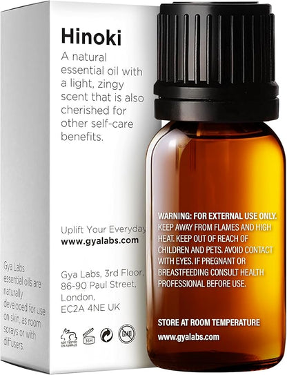 Gya Labs Hinoki Essential Oil for Diffuser & Skin - 0.34 Fl Oz - 100% Pure Natural Hinoki Oil for Hair, Massage, Aromatherapy Spray & Candle Making Scent
