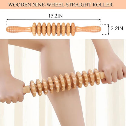 Wood Massage Roller Wood Therapy Massage Tools Body Roller Cellulite Roller Deep Tissue Muscle Roller Wooden Massager for Lymphatic Drainage, Maderoterapia, Muscle Pain Relief(Straight)