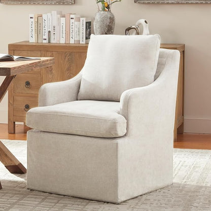 VKNOW Upholstered Dining Chairs Set of 2, Modern Kitchen Chairs Dinner Chairs with 4 Casters, Linen Armchair for Bedroom Reading Room Living Room, Beige