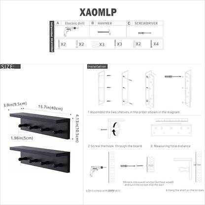 Entrance Coat Rack ，Coat Hooks, Wall-Mounted Wooden Hook Rack, Wall-Mounted Shelves are Very Suitable (Black Finish-2)