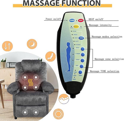KCREAM Massage Recliner Chair with Heating,Overstuffed Fabric Reclining Chairs for Living Room,Small Recliner Manual Reclining Single Sofa Recliners Lounge Chair,Grey