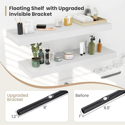 Heimlove 12 Inch Deep Floating Shelves, 48 x 12 inches Long Wall Shelf, Large Display Shelf & Storage Shelf, Rustic Wood Wall Shelves for Fireplace Mantel, Set of 2(White)