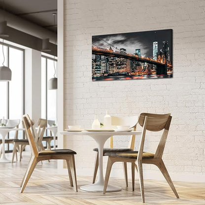 RyounoArt New York City Pictures Wall Art NYC Skyline Canvas Paintings Brooklyn Night Cityscape Prints Wall Decor Framed 20x36 Inch