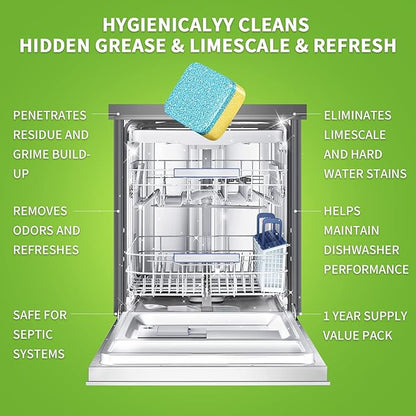 NATRUTH Dishwasher Cleaner And Deodorizer Tablets -30 Pack for Deep Cleaning, Deodorizing & Protecting, Prevents Buildup.Heavy Duty And Septic Safe.Clean Dish Washer For Limescale, Odor, Smell (Lemon)