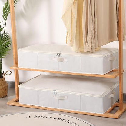 Under the Bed Storage Bins, Closet Organizers with Reinforced Handles for Blanket, Sheets, Pillows, Towels, Shoes, Beige, 3 Pack, 23.6 x 11.8 x 5.9 Inch